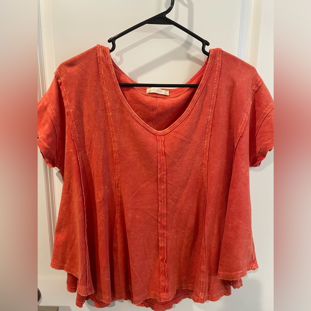 Altard State Bright Coral Short Sleeve Soft Shirt Size Medium Vintage Boho Look